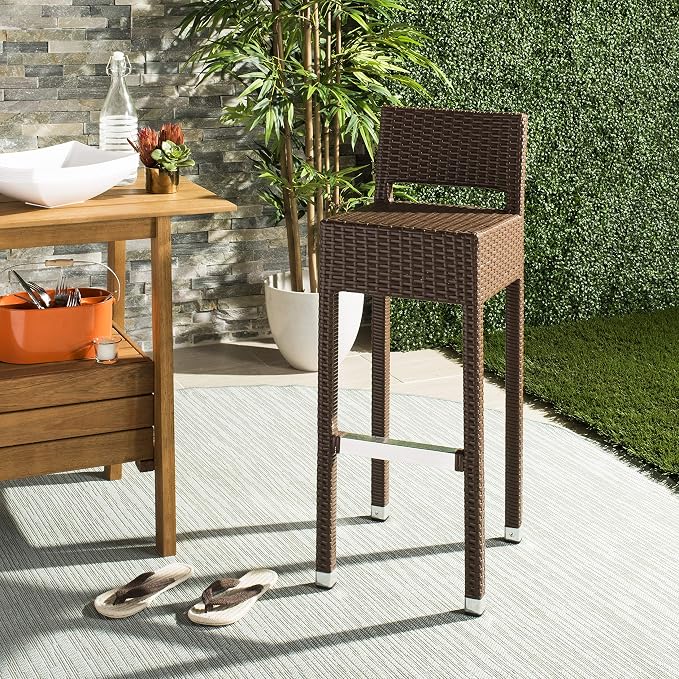 SAFAVIEH FOX5212A Collection Landry Black Indoor/Outdoor Bar Stool - Image 2