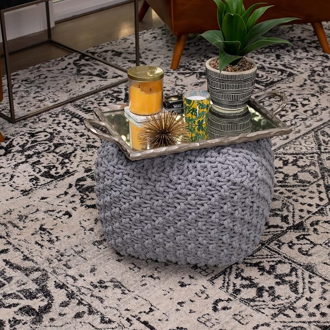 BIRDROCK HOME Square Pouf Ottoman | Cotton Braided Foot Stool - Image 8