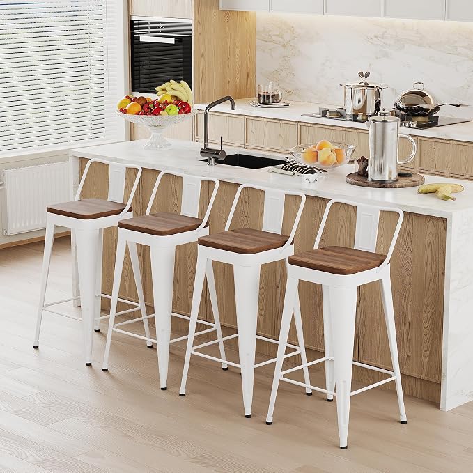 Modern Bar Stools Set of 4, Square Footrest, Ergonomic Design, 330lbs Weight - Image 3