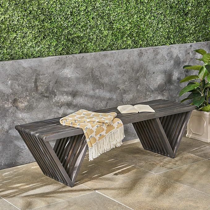 Christopher Knight Home Esme Outdoor Acacia Wood Bench, Dark Gray Finish - Image 2