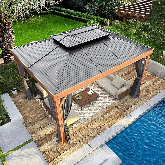 YOLENY 10'x13' Hardtop Gazebo, Galvanized Steel Double Roof - Image 8