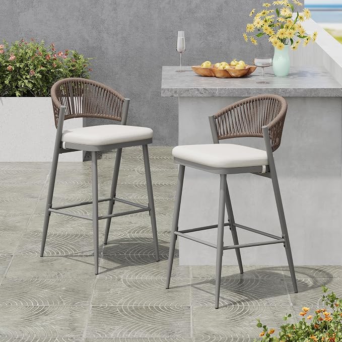 Christopher Knight Home Hearth 30.25" H Patio Barstools Set of 2, Woven Wicker by ChristopherKnightHome