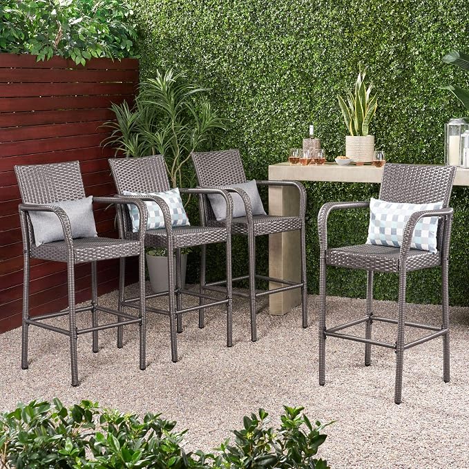 Christopher Knight Home Delfina Outdoor Wicker Barstools, 4-Pcs Set - Image 2