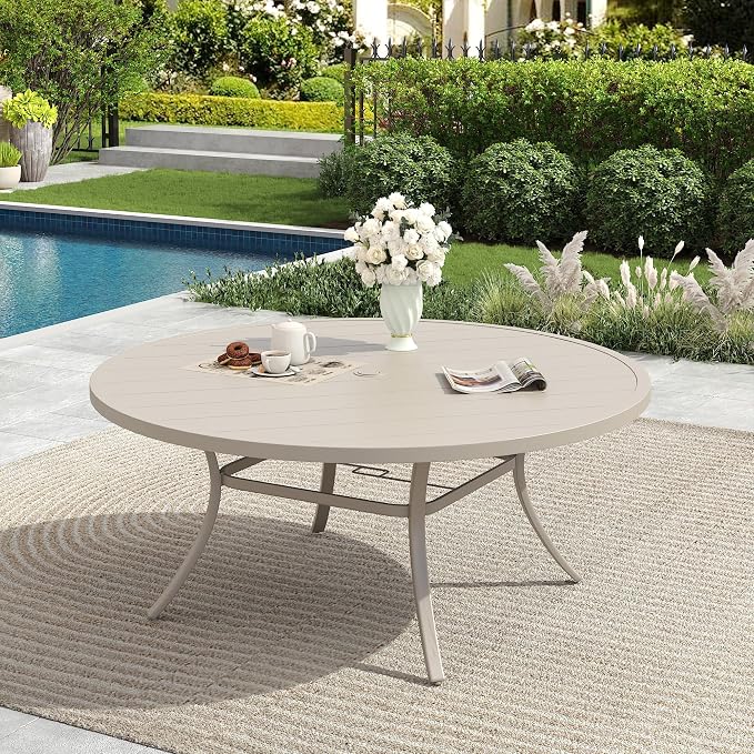 Patio Dining Table for 6-8, Round Metal Outdoor Table - Image 2