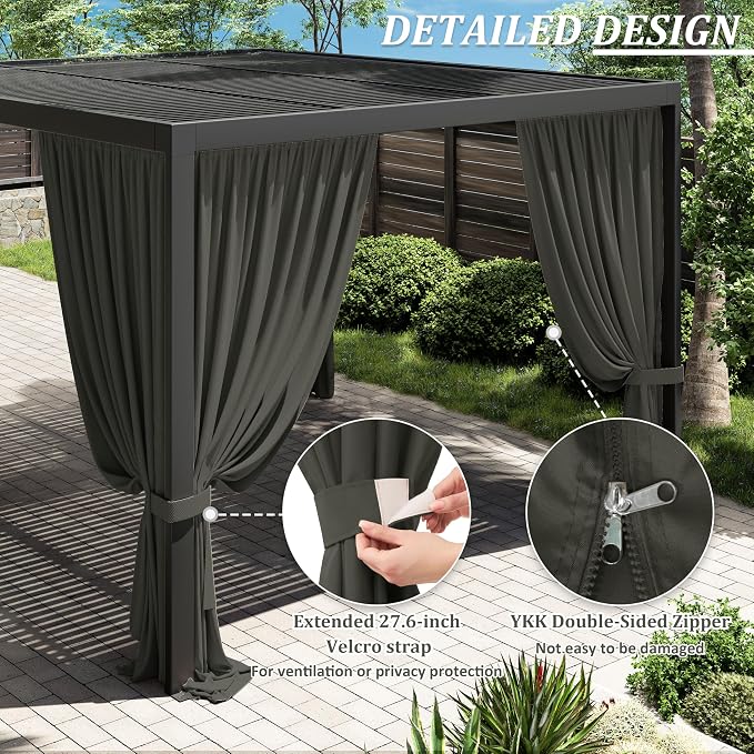 Gazebo Universal Replacement Privacy Curtain, 4-Panels Sidewall Curtains - Image 4