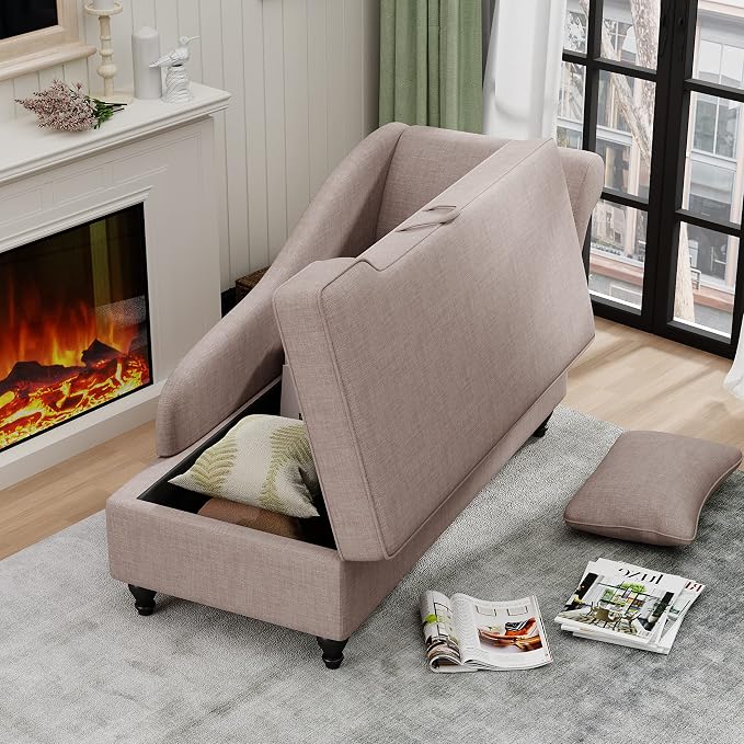 Yongqiang Indoor Storage Chaise Lounge Upholstered Fabric Lounge Chair Living - Image 3