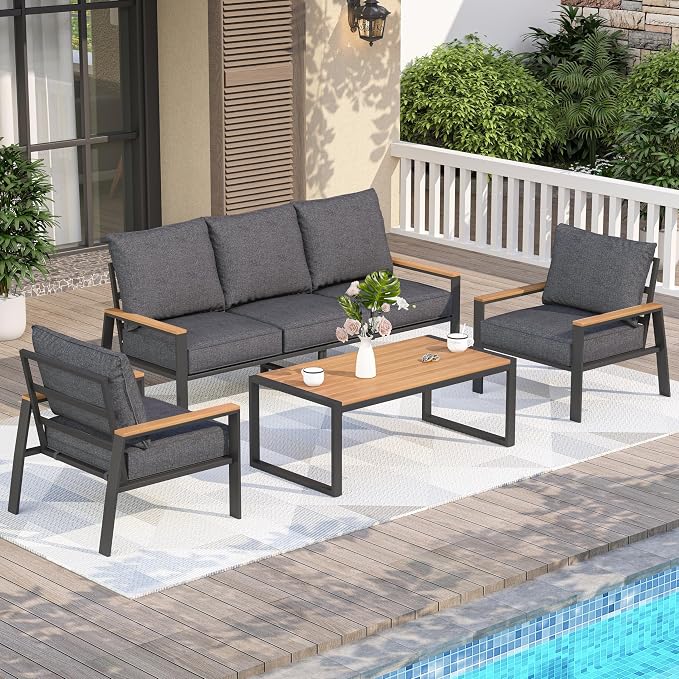 Patio Furniture Set, 4 Pieces Outdoor Furniture Patio Conversation Set by COMLAXFIELD