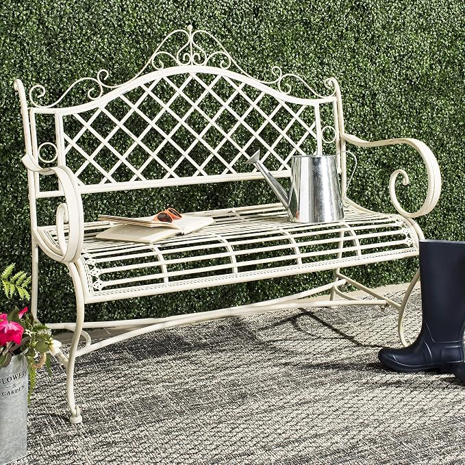 Safavieh PAT5017A Collection Adina Antique White Wrought Iron 51.25" Outdoor - Image 2