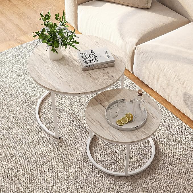 HOJINLINERO Round Coffee Table, Nesting Coffee Table Set of 2, Center Tables by HOJINLINERO