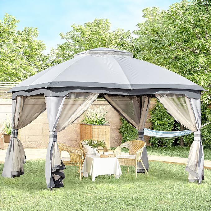 Outsunny 10' x 12' Outdoor Gazebo, Patio Gazebo Canopy Shelter w/Double Vented - Image 2