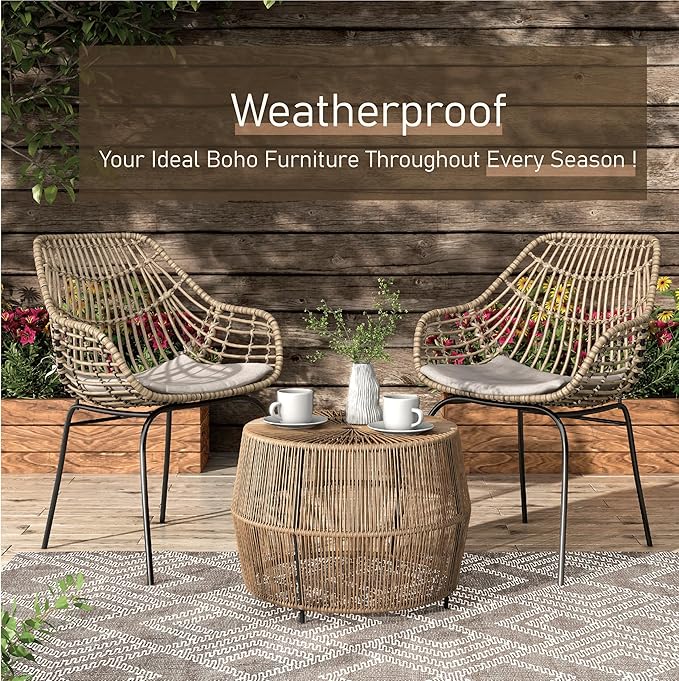 Furniture of America Ysar Boho Rattan Round Coffee Table Outdoor - Image 8