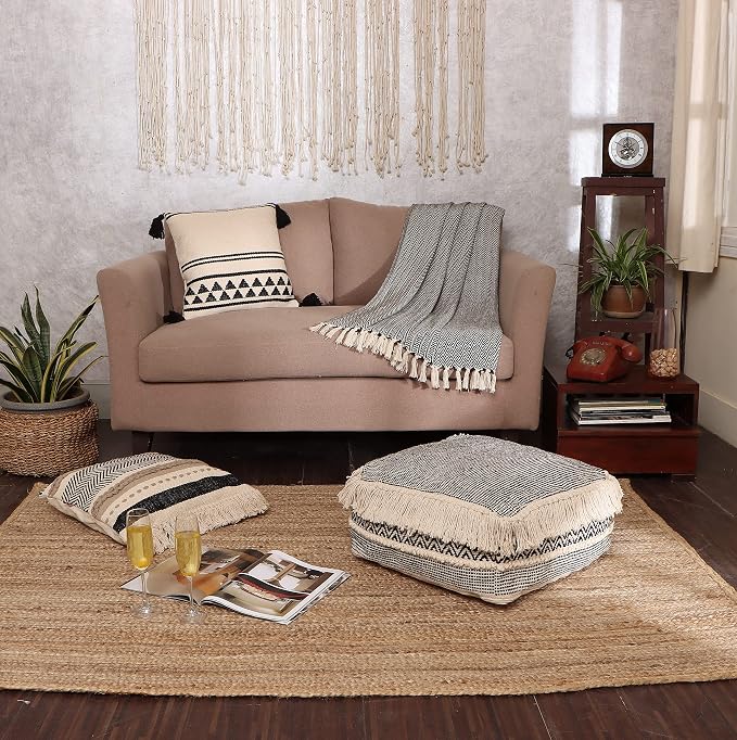 REDEARTH · UNSTUFFED Pouf Ottoman Cover Textured Storage Cube Boho Bean Bag - Image 9
