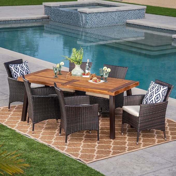 Christopher Knight Home Randy | Outdoor 7-Piece Acacia Wood and Wicker Dining by ChristopherKnightHome