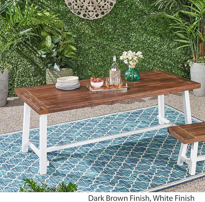 Outdoor Eight Seater Iron Dining Table, Dark Brown and White Finish - Image 4