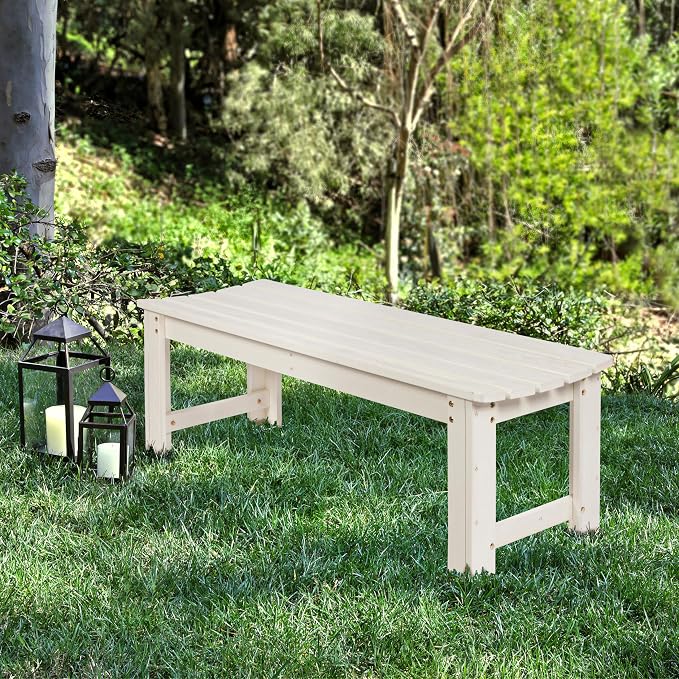 Shine Company Outdoor Wooden Backless Patio Garden Bench, 4 Ft, Eggshell White - Image 2