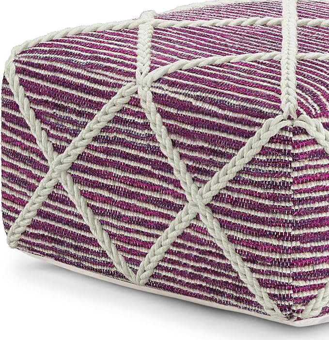 SIMPLIHOME Cowan Contemporary Square Pouf in Magenta and Natural Handloom Woven - Image 6