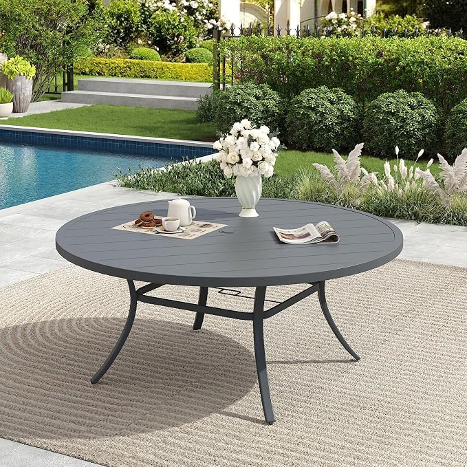 Patio Dining Table for 6-8, Round Metal Outdoor Table - Image 2
