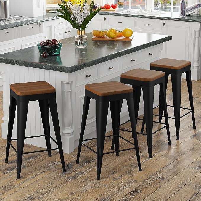 Bar Stools Set of 4 Metal Bar Stool Counter Height Bar Stools Black, Modern 26" - Image 3