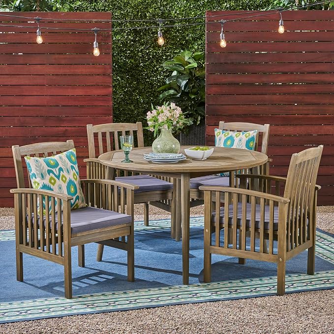 Christopher Knight Home Casa Outdoor Acacia Wood 5 Piece Dining Set - Image 2
