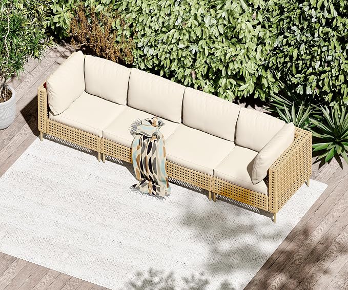 LHBcraft 4 Piece Wicker Patio Furniture Set Boho, Modular Outdoor Couch - Image 3