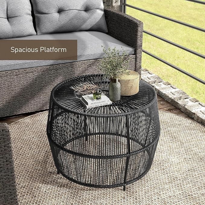 Furniture of America Ysar Boho Rattan Round Coffee Table Outdoor - Image 9
