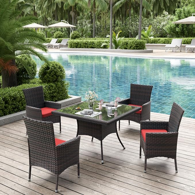 ALAULM 5 Piece Patio Dining Set All-Weather Wicker Outdoor Patio Furniture Set - Image 2