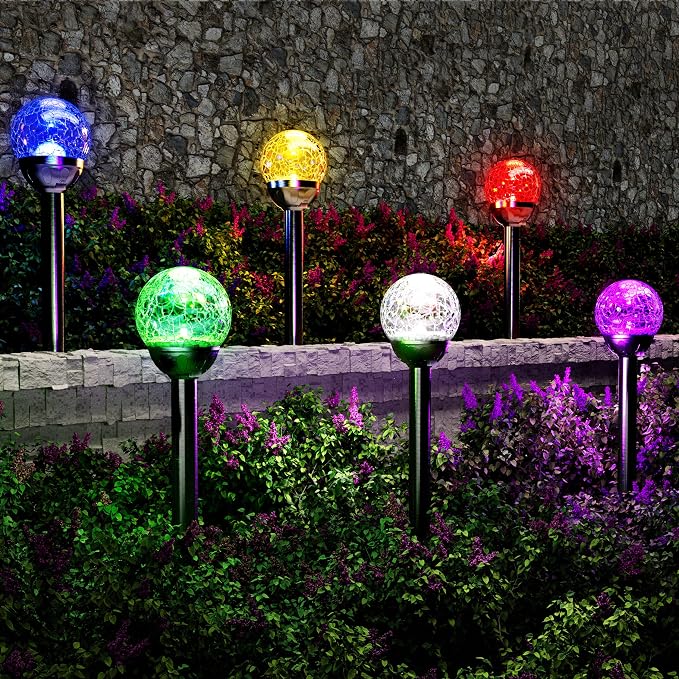 GIGALUMI Solar Outdoor, Cracked Glass Ball Solar Garden Lights, Color Changing - Image 8