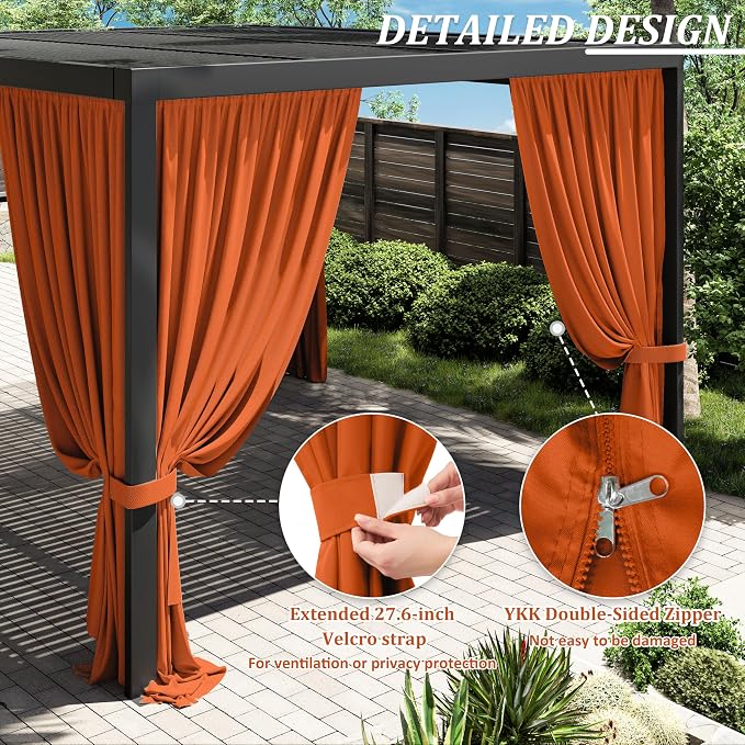 Gazebo Universal Replacement Privacy Curtain, 4-Panels Sidewall Curtains - Image 4
