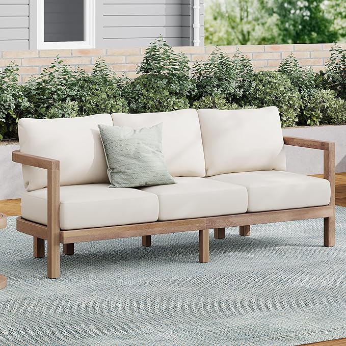 Merax 3 Seater Outdoor Acacia Wood Patio Sofa by Merax