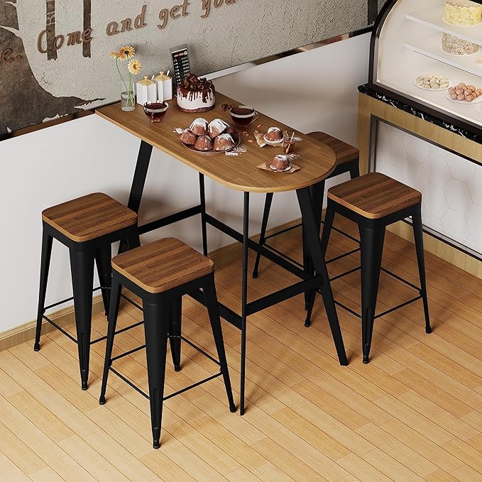 Bar Stools Set of 4 Metal Bar Stool Counter Height Bar Stools Black, Modern 24" - Image 4