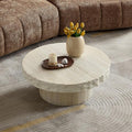 Round Coffee Table, 31.69" Fiberglass Faux Marble Pattern Imitation Stone Table by JURMALYN