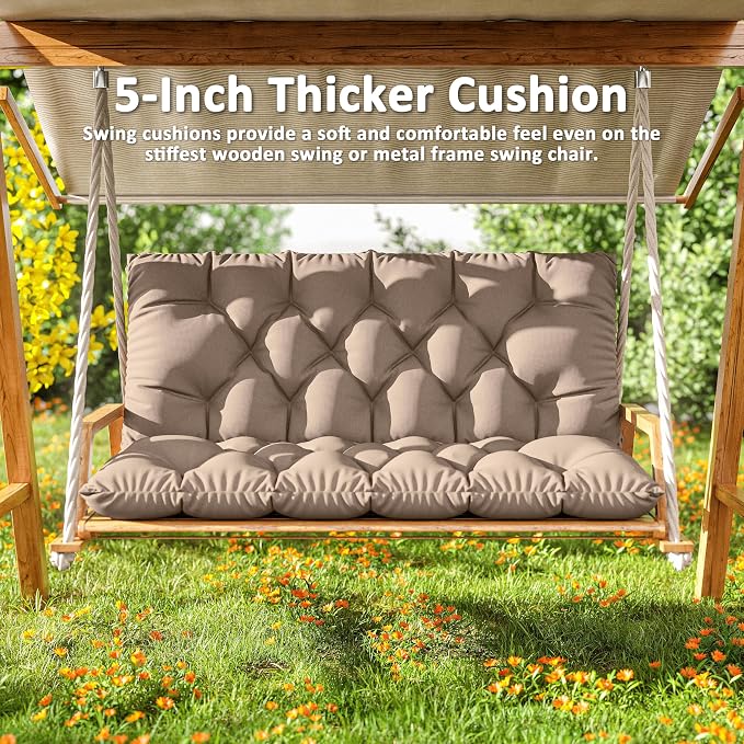 Porch Swing Cushion with Backrest 2-3 Seater Outdoor Bench Cushions Waterproof - Image 6