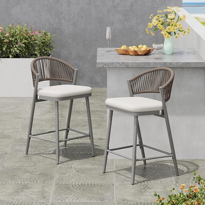Christopher Knight Home Hearth 26.00" H Patio Barstools Set of 2, Woven Wicker by ChristopherKnightHome