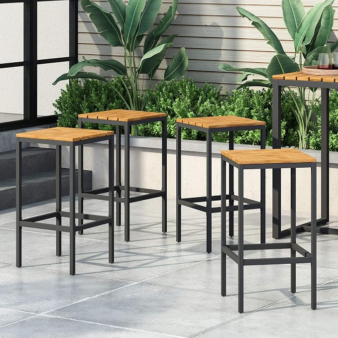 Christopher Knight Home Frieda Outdoor Modern Industrial Acacia Wood Bar Stools - Image 2