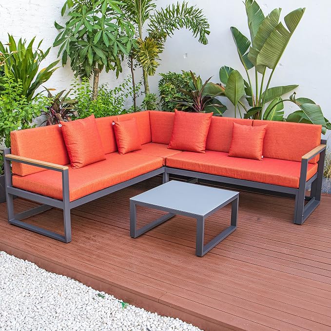 LeisureMod Chelsea 3-Piece Outdoor Patio Sectional Sofa Set, Removable Beige - Image 2