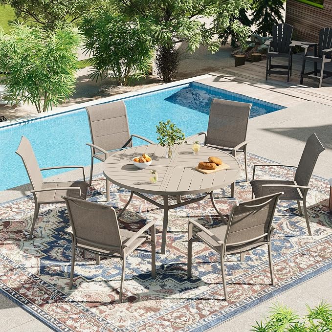 VICLLAX 7 Pieces Patio Outdoor Dining Set, 47.2" Round Metal Table by HOME
