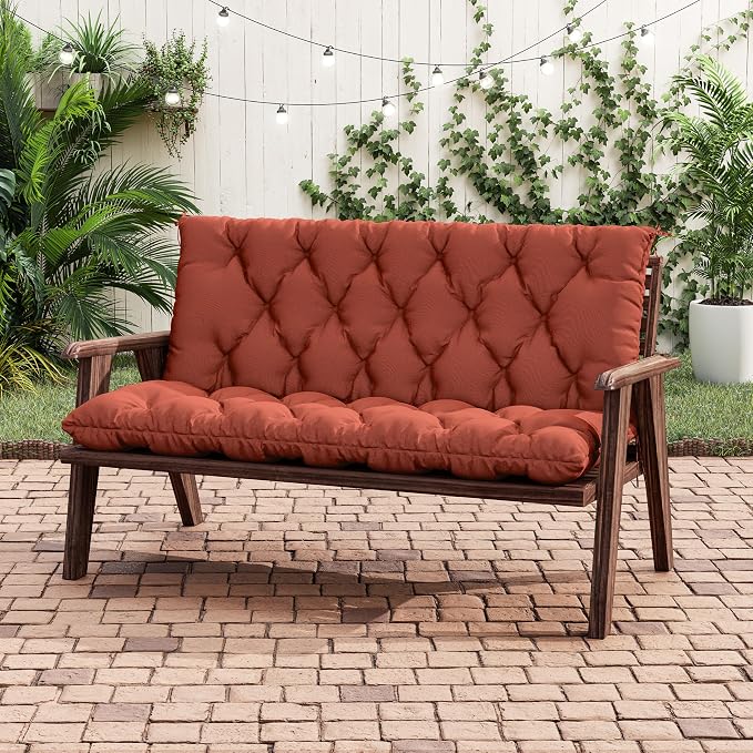 Porch Swing Cushion with Backrest 2-3 Seater Outdoor Bench Cushions Waterproof - Image 5