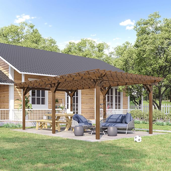 Outsunny 12' x 20' Outdoor Pergola, Wood Gazebo Grape Trellis - Image 2