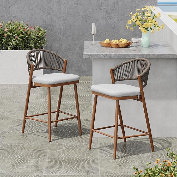 Christopher Knight Home Hearth 26.00" Patio Barstools Set of 2, Woven Wicker by ChristopherKnightHome