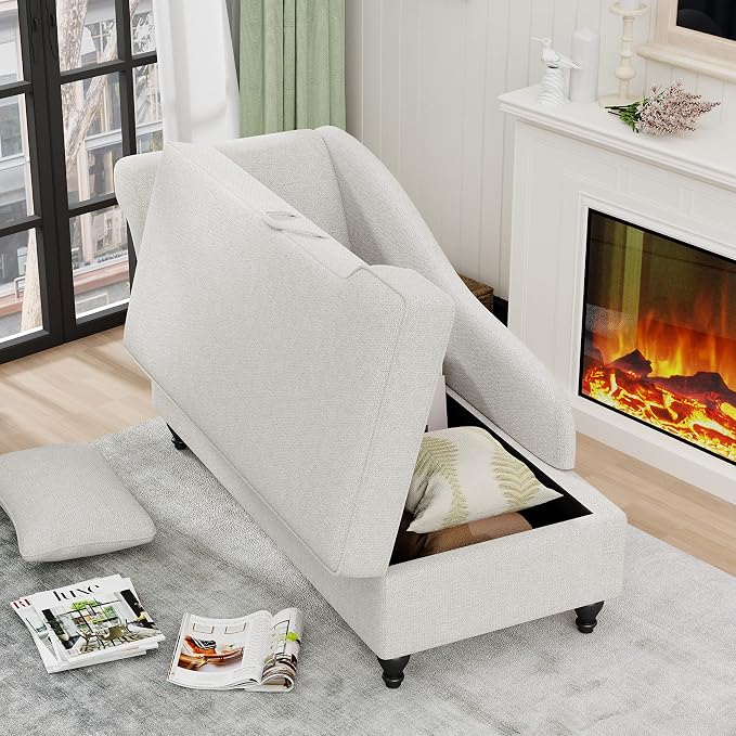 Yongqiang Storage Chaise Lounge Indoor, Linen Upholstered Chaise Lounge Chair - Image 3