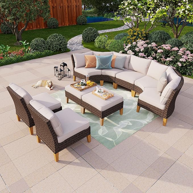 PHI VILLA Patio Furniture Sectional Sofa Set of 2，Outdoor Wicker Furniture - Image 6