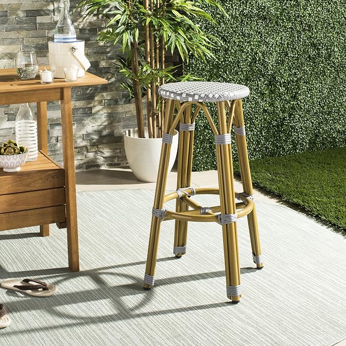 Safavieh PAT4018A Collection Kelsey Navy and White Indoor/Outdoor Bar Stool - Image 2