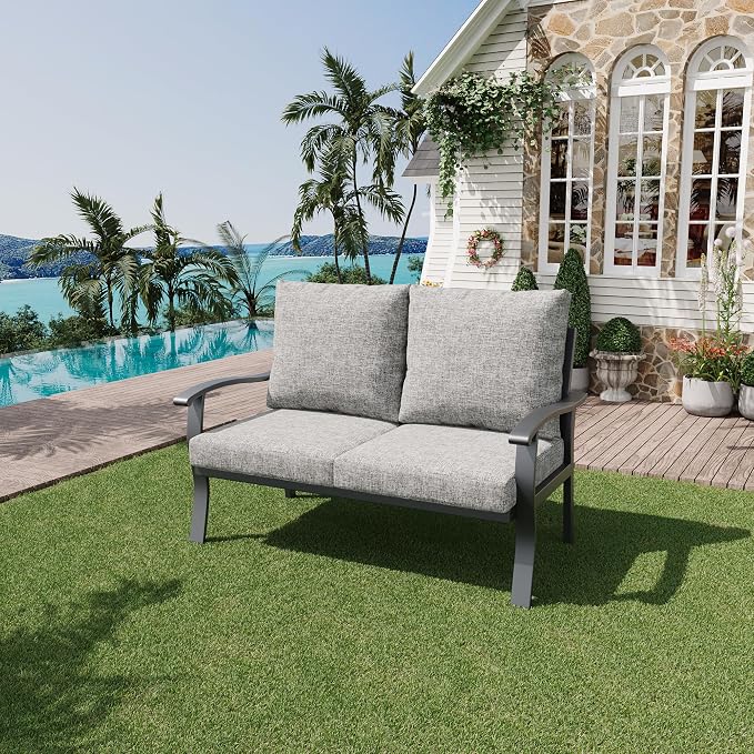 HOMREST Outdoor Loveseat Aluminum Patio Furniture Sofa, All-Weather Metal - Image 2