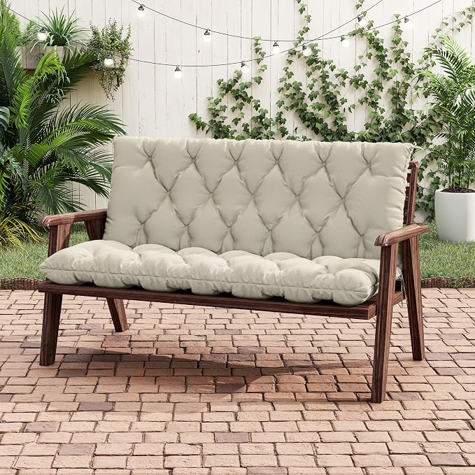 Porch Swing Cushion with Backrest 2-3 Seater Outdoor Bench Cushions Waterproof - Image 6