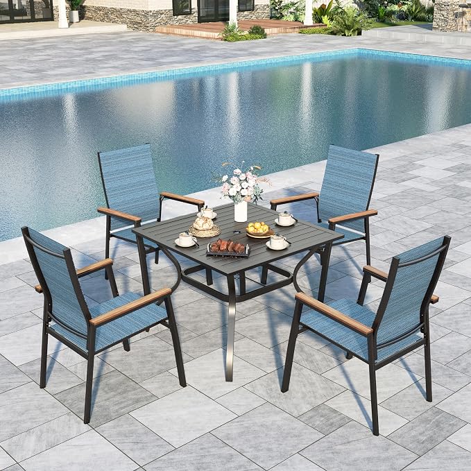 Sophia & William Patio Dining Set 5 Pieces, 4 Stackable Aluminum Textilene by SophiaWilliam