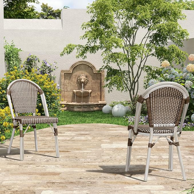 PURPLE LEAF Outdoor Dining Chair Set of 4 Hand-Woven Aluminum Wicker Rattan - Image 3