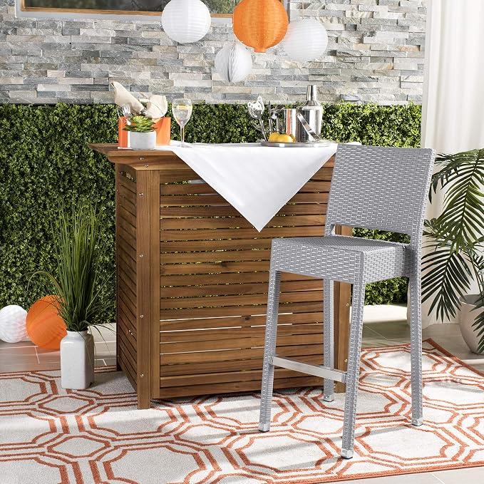 SAFAVIEH Outdoor Collection Bethel Grey Indoor/Outdoor Bar Stool - Image 2