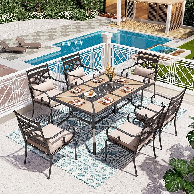 PHI VILLA Patio Dining Set for 6, Metal Patio Furniture by PHIVILLAThepioneerofcomfortablehouseholdsupplies