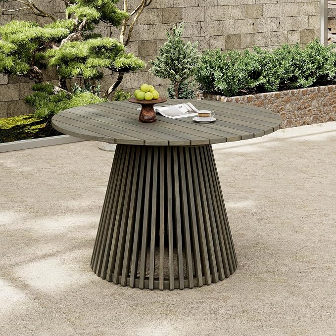 Merax Outdoor Dining Table 47.25" Round Extra-Large Acacia Wood Patio Dining - Image 4