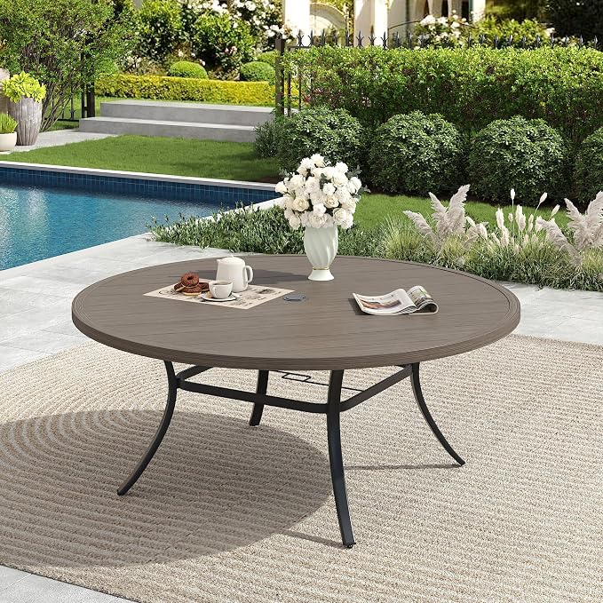 Patio Dining Table for 6-8, Round Metal Outdoor Table - Image 2